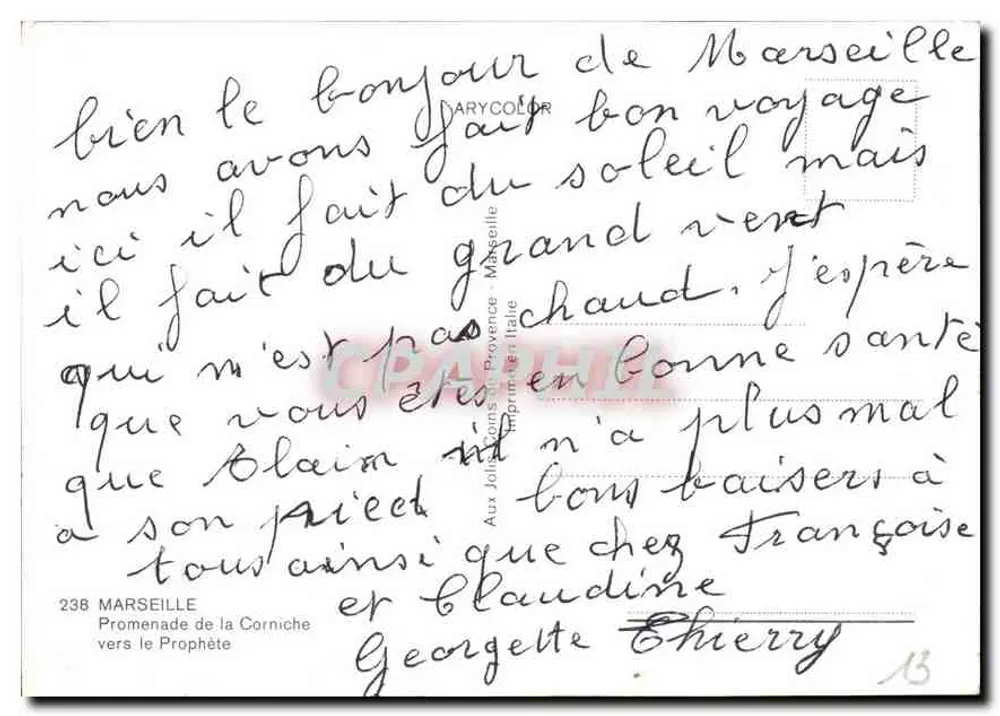 Promenada na Corniche — Marsylia — wydawca Jollycolor, nr 238 - Rewers