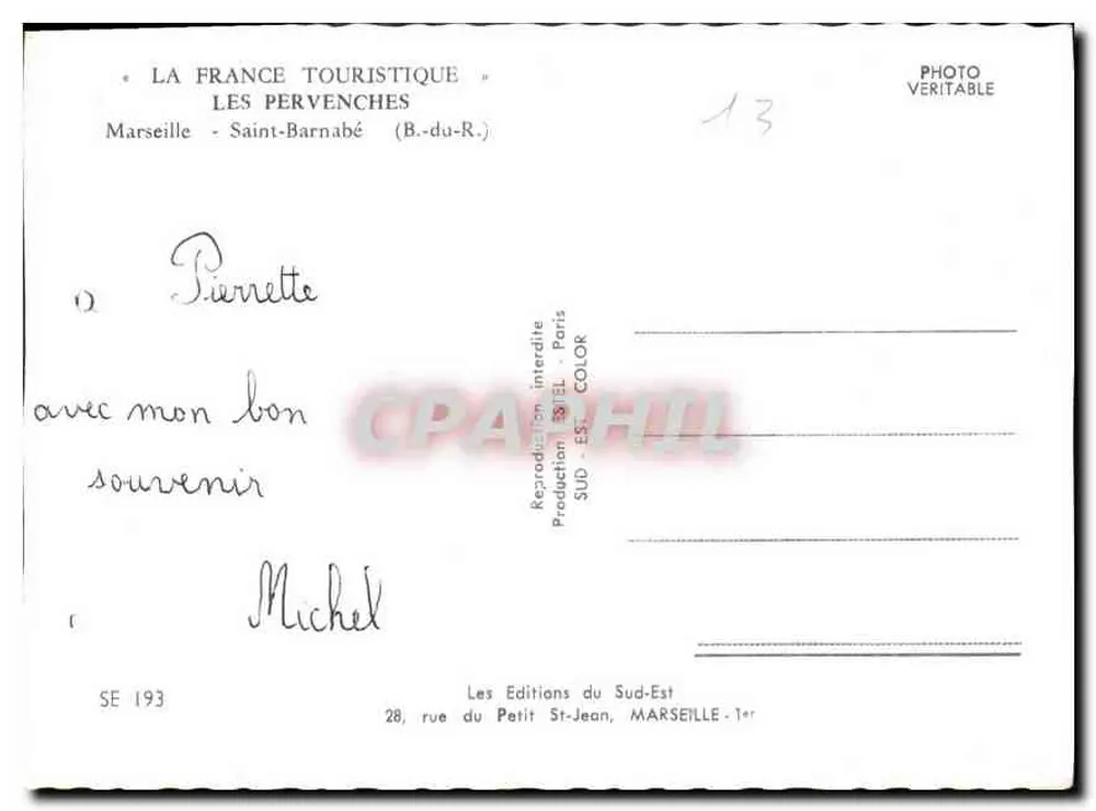 Les Pervenchés — Wohnviertel — Éditions du Sud-Est, n°13 - Rückseite