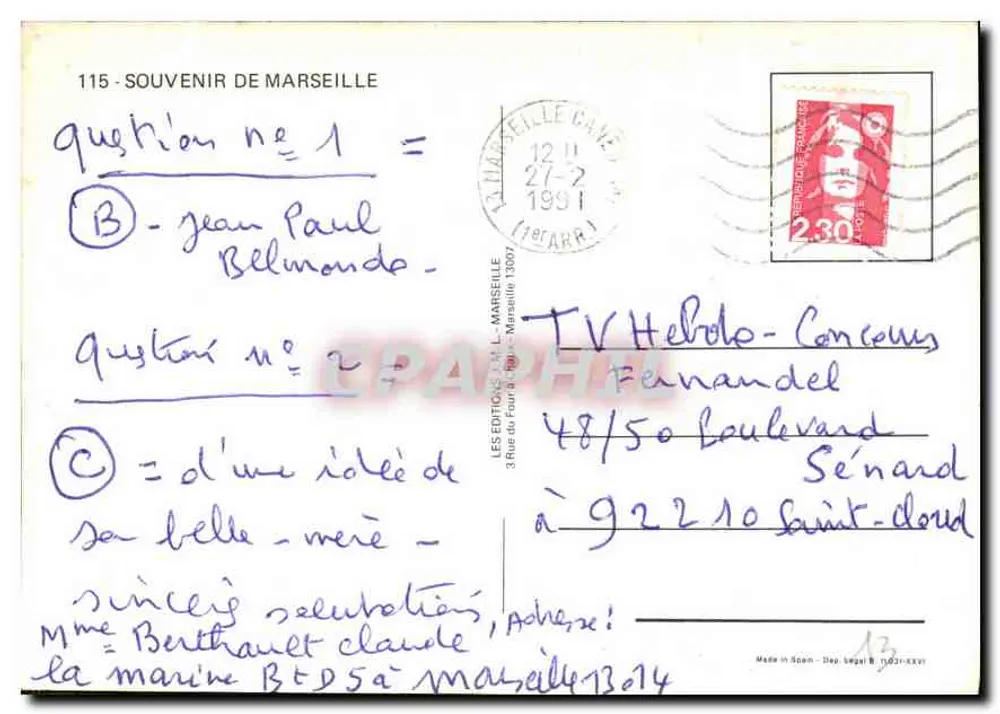 Marselha — Lembrete de — Les Éditions du Four à Chaux, n°115 - Verso