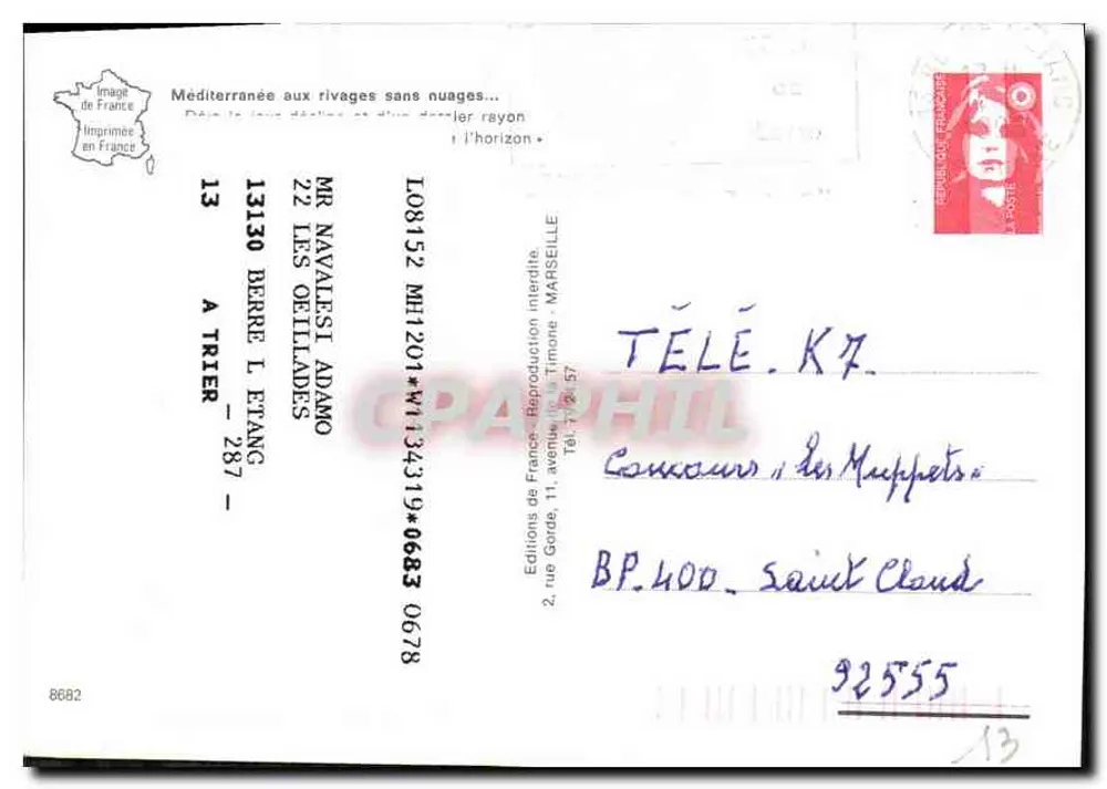Porto de lazer — barcos a vela — Éditions de France, Marselha - Verso