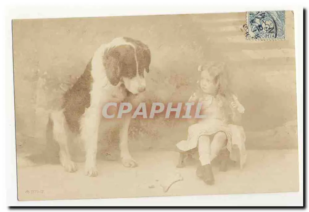 Criança e cachorro — cena de jardim — editor TITZ-C. - Frente