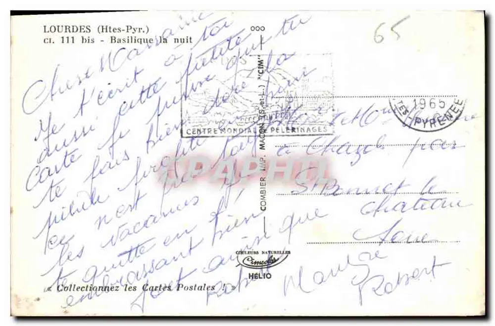 Lourdes (Altos-Pirineus) - Basílica à noite — Editor Combier, n° ci 111 bis - Verso