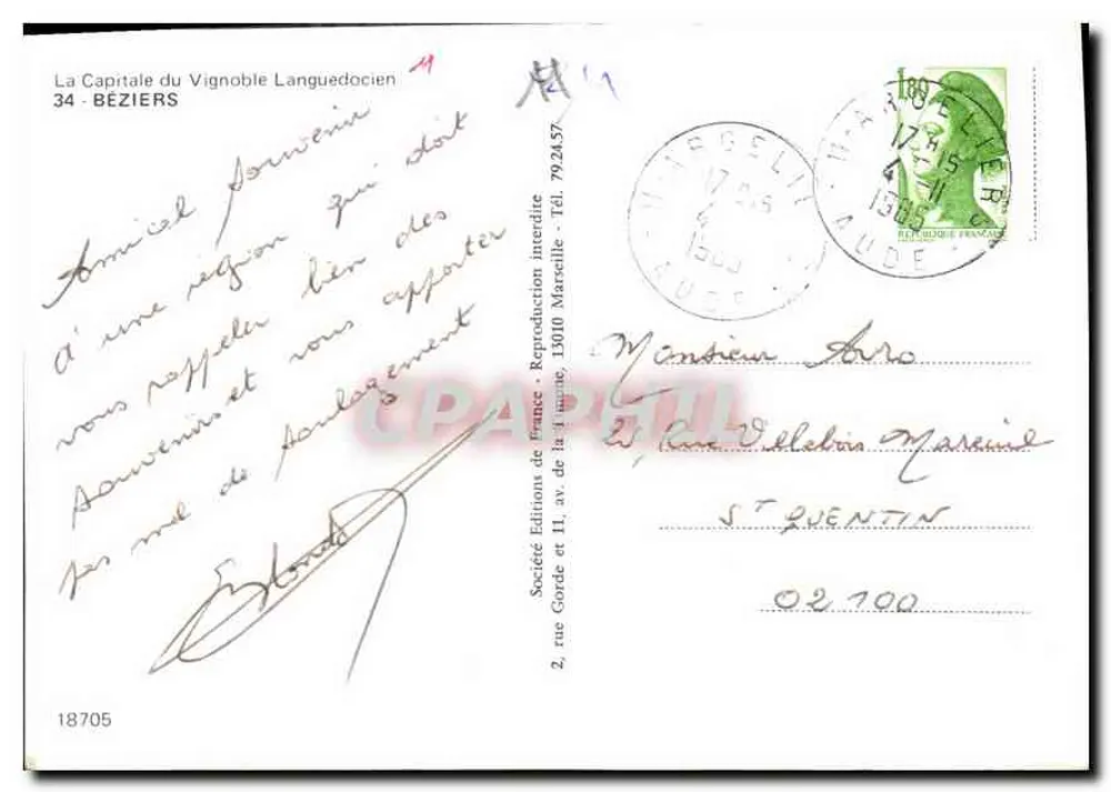 Béziers — Capital do Vinho — Editor: Sociedade Gordes de França - Verso