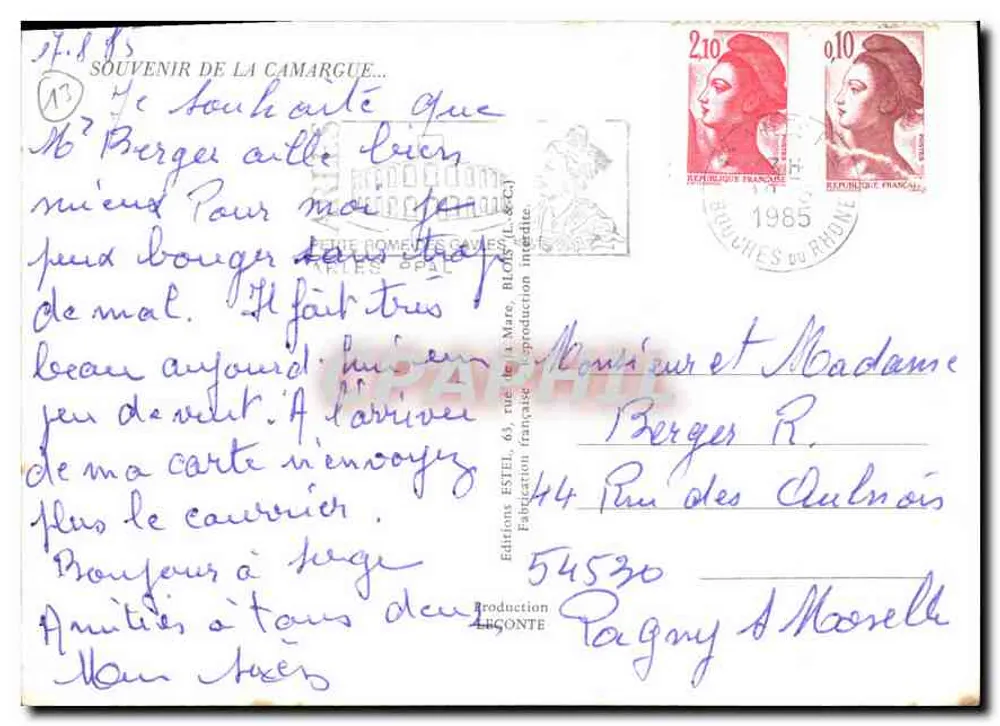 Souvenir z Camargue — Wydawca ESTEL (L.C.C.) - Rewers
