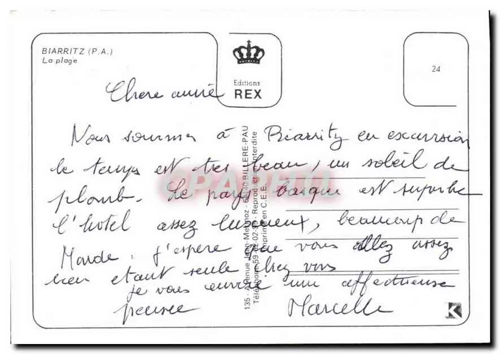 Biarritz — vista da praia e dos hotéis — Éditions REX n°24 - Verso