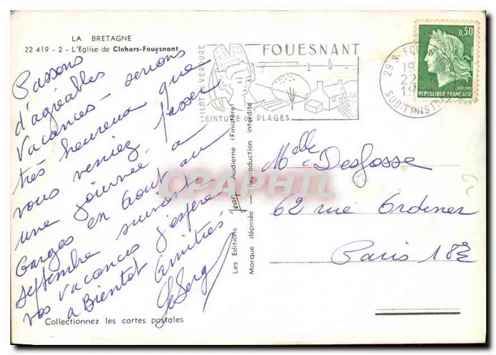 Kirche von Clohars-Fouesnant — Bretagne — Editions Audierne - Rückseite