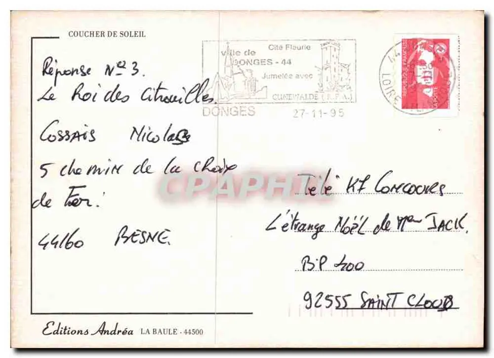 Pôr do sol — Resposta N°3 — Editions Andriéa, La Baule - Verso