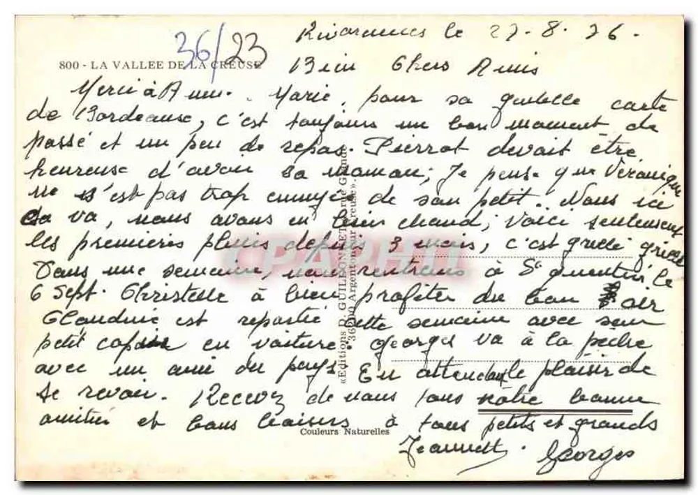 A Valle da Creuse — Ed. G. Guillot, n° 800 - Verso