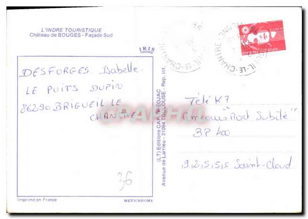 Castelo de Bougès — Fachada Sul — Edições IRIS - Verso