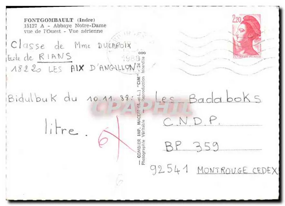 Fontgombault (Indre) — Abtei Notre-Dame — Luftaufnahme — Verlag Combiér - Rückseite
