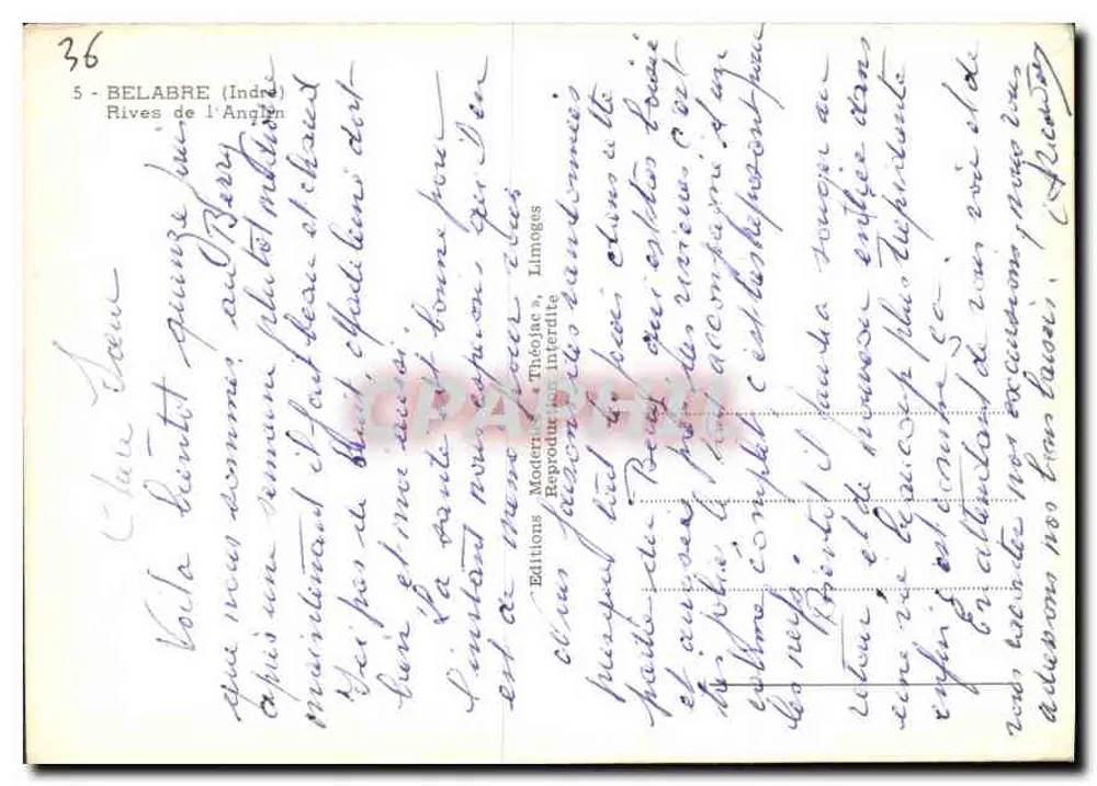 Belabre (Indre) — Riberas do Anglin — Edições Thojoac - Verso