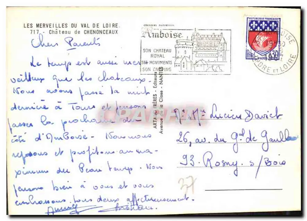Schloss Chenonceaux — Luftbild, Innenaufnahmen und Gemälde — Verlag Art & Trésors - Rückseite