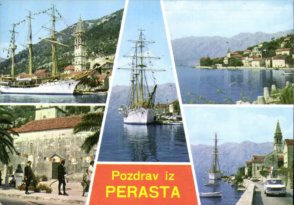 Perast — vista panorâmica com navios a vela — editor NK-I DUVAN, Titograd - Frente