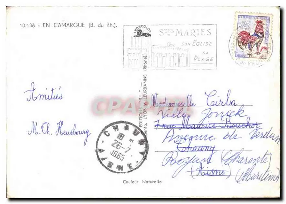 Em Camargue — vista panorâmica — Éditions S.L. Lyon Milleurbanne, n° 10.136 - Verso