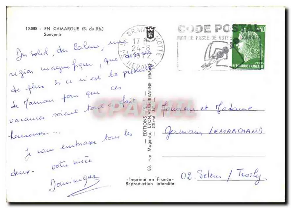 Camargue — paisagem, cavalos e pescadores — Edições Maganta, n°10.088 - Verso