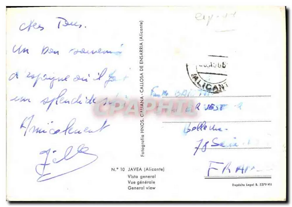 Visão geral de Callosa de Ensarria — Alicante — Hnos. Caliana - Verso