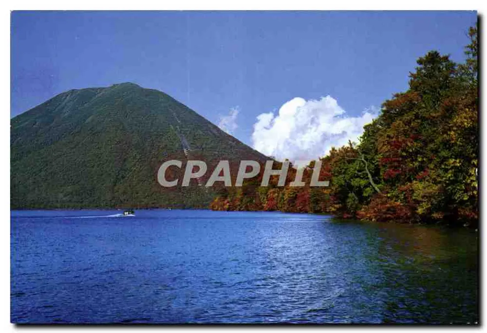 See Chuzenji und Berg Nantai — Panoramablick — Saito Card Co. (Japan) - Vorderseite