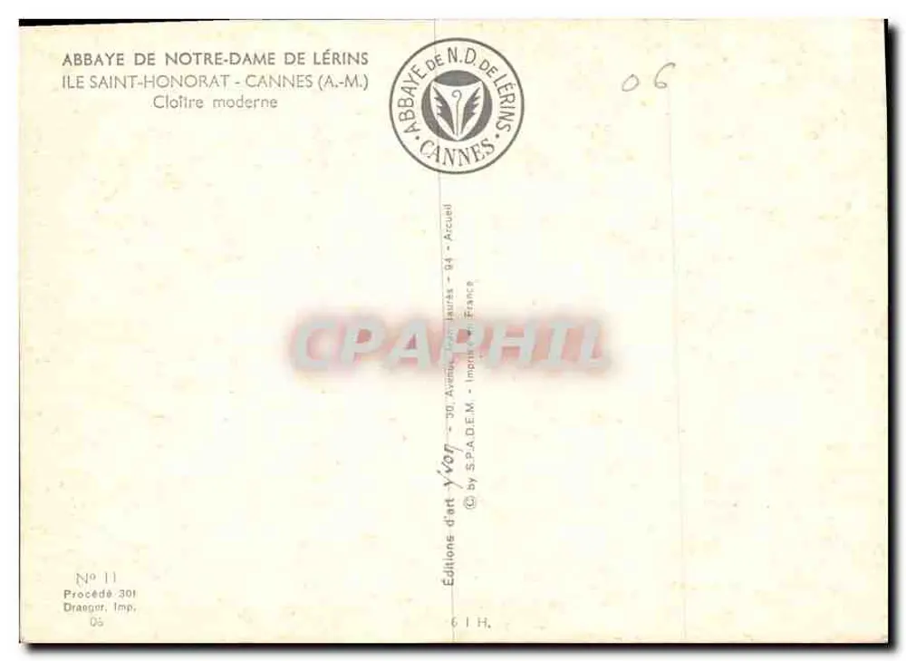 Kloster der Abtei Notre-Dame de Lérins — Cannes — Kunstausgaben Yvor - Rückseite