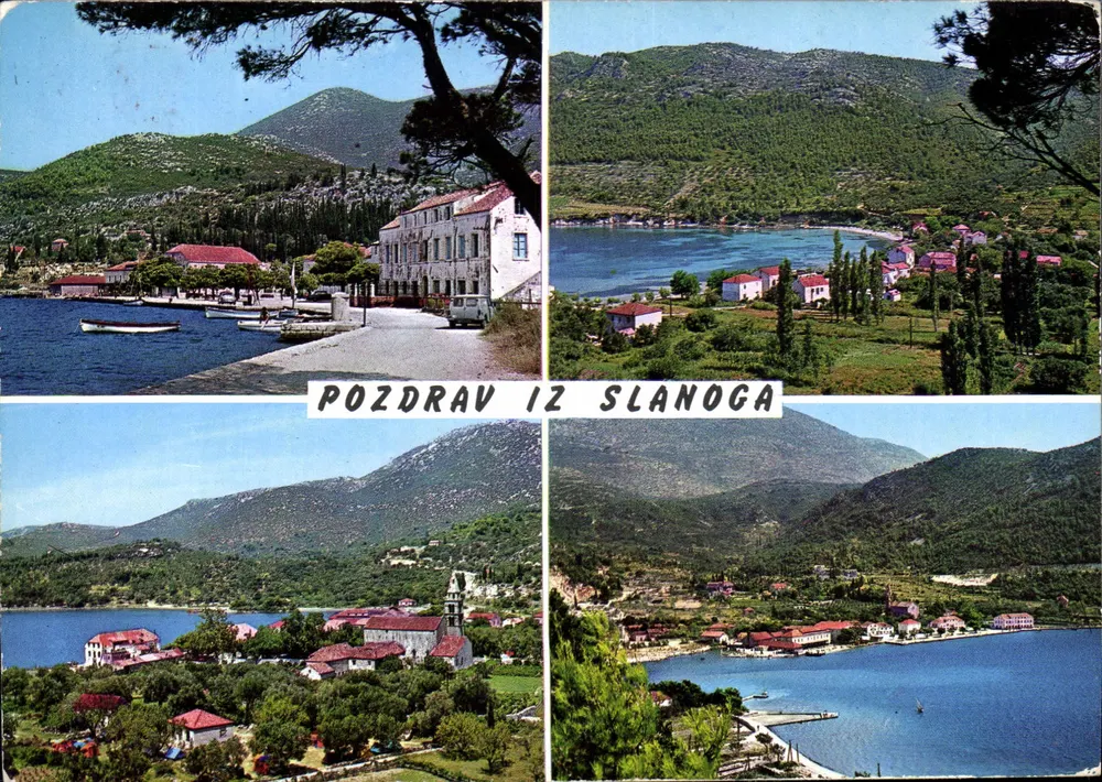 Pozdrav iz Slanoga — vista panorâmica do vilarejo costeiro — editor TOTO Ogelja, n° 5078 - Frente