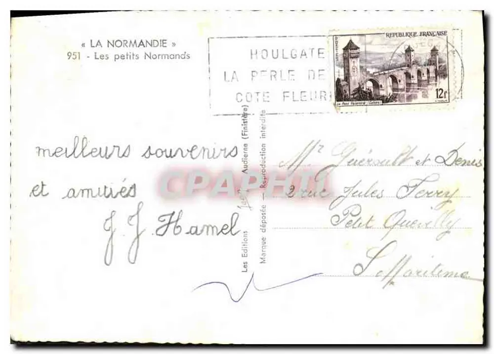 Dois crianças em trajes normandos — « LA NORMANDIE » 951 — Os pequenos Normandos — Éditions J.J. Hamel - Verso