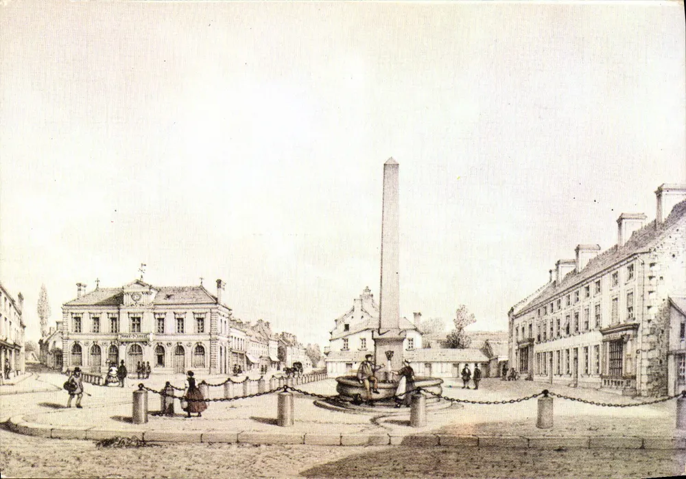 Littre (Calvados) — Place du Marché — Lithografie von A. Mattengre - Vorderseite