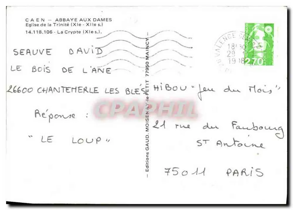 Caen — Abadia das Damas — Cripta — Edições GAUD. MOISENAY - Verso