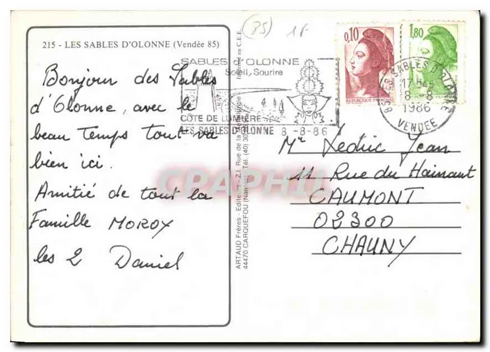 Les Sables d'Olonne — vista panorâmica — editor Art Aud Frères, n°215 - Verso