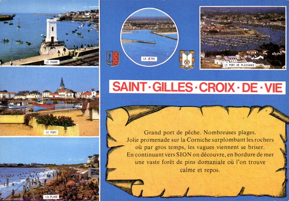Saint-Gilles-Croix-de-Vie — Vista panorâmica do farol, do porto, da jetée e da praia — Editor não visível - Frente