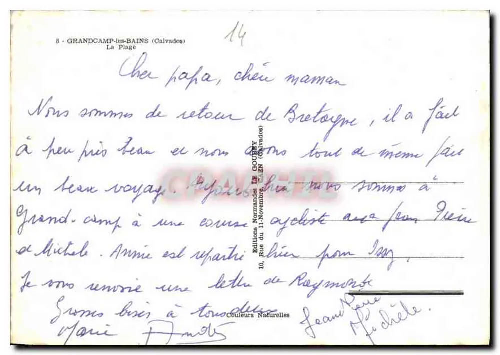 Grandcamp-les-Bains (Calvados) — A Praia — Editor Emy, n°8 - Verso