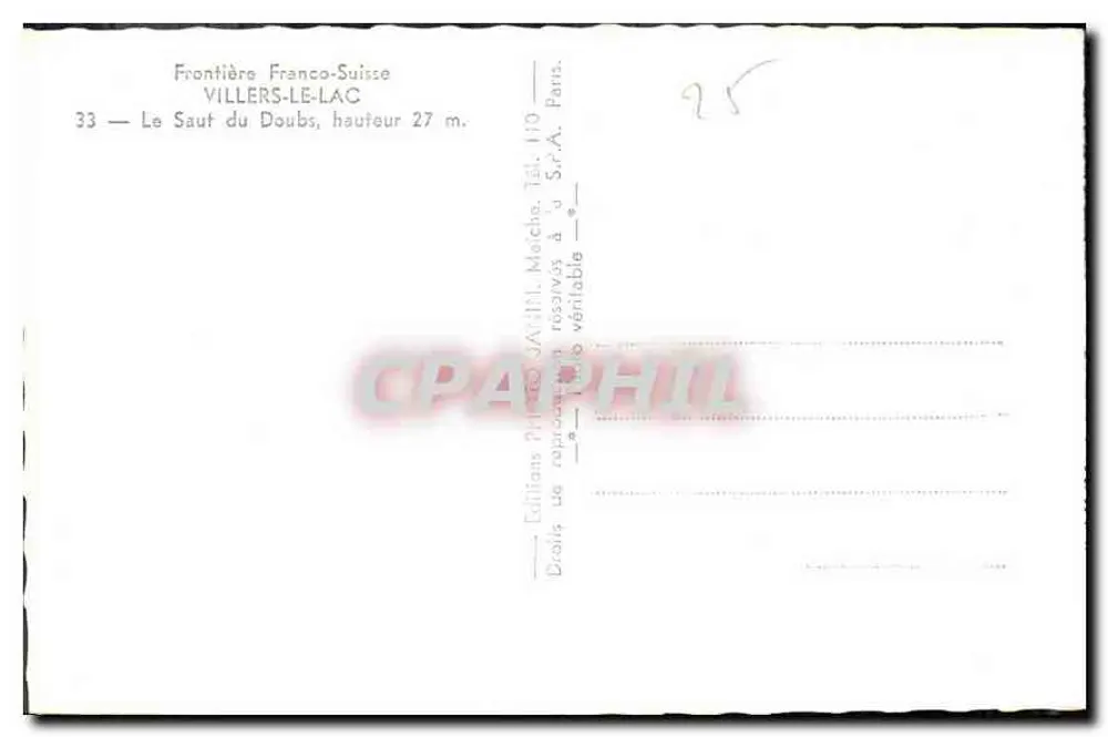 Saut du Doubs — Grenze Frankreich-Schweiz — Editions Janin - Rückseite