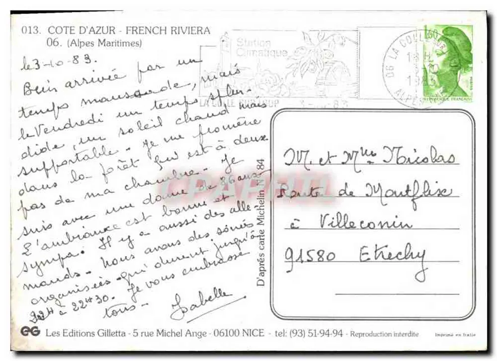 Costa do Azul — Riviera Francesa — Les Editions Gilletta, N° 013 - Verso