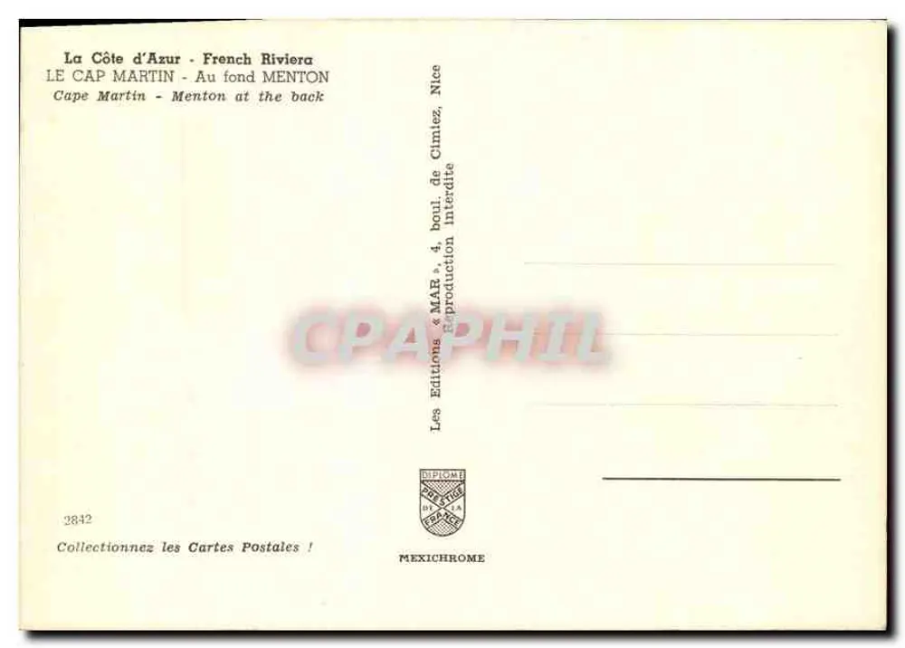 Cap Martin — im Hintergrund Menton — Éditions Diplôme - Rückseite