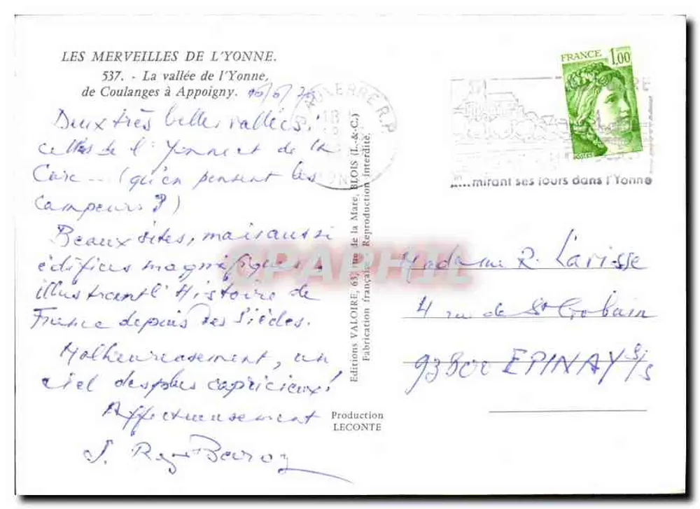 Die Schlucht der Yonne — Die Wunder der Yonne, Nr. 537 — Éditions VALOIRE (L.&C.) - Rückseite