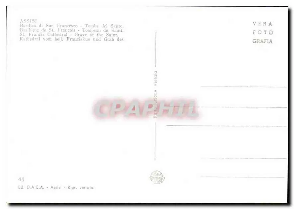 Assis - Basílica de São Francisco - Tumba do Santo — Ed. D.A.C.A. n°44 - Verso