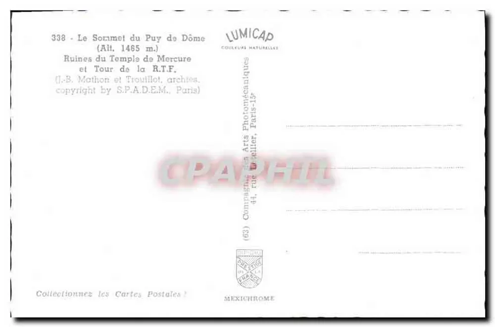 Der Gipfel des Puy de Dôme — Ruinen des Tempels des Merkur und Turm der RTF — Lumicap - Rückseite