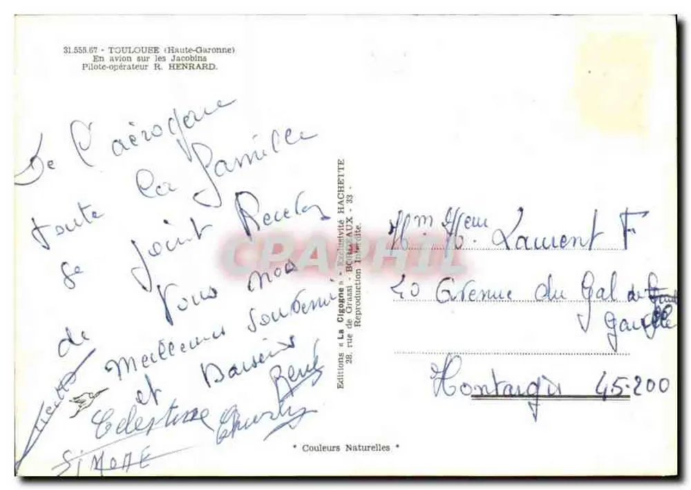 Luftansicht von Toulouse — In einem Flugzeug über die Jacobins — Editionen 'La Cigogne' HACHETITE - Rückseite