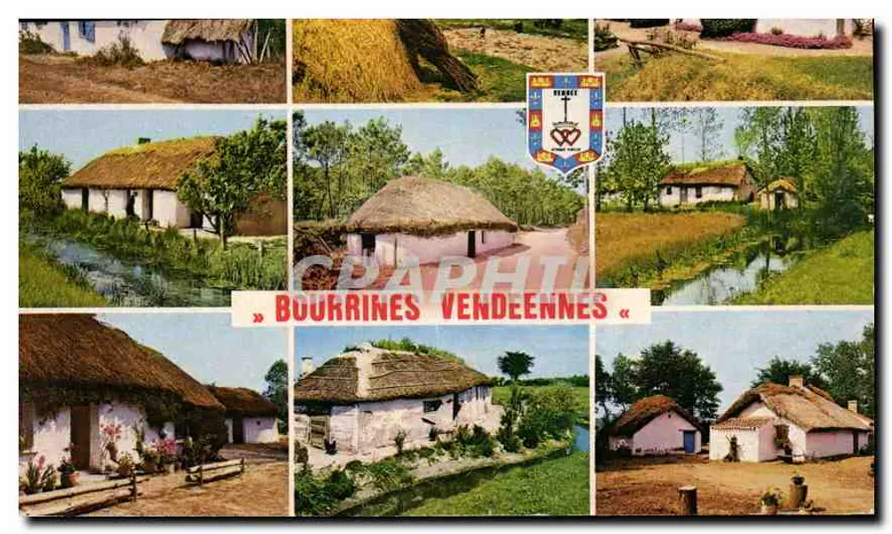 Bourrines Vendéennes — Vista de casas com telhados de colmo — Editor Artaud Frères - Frente