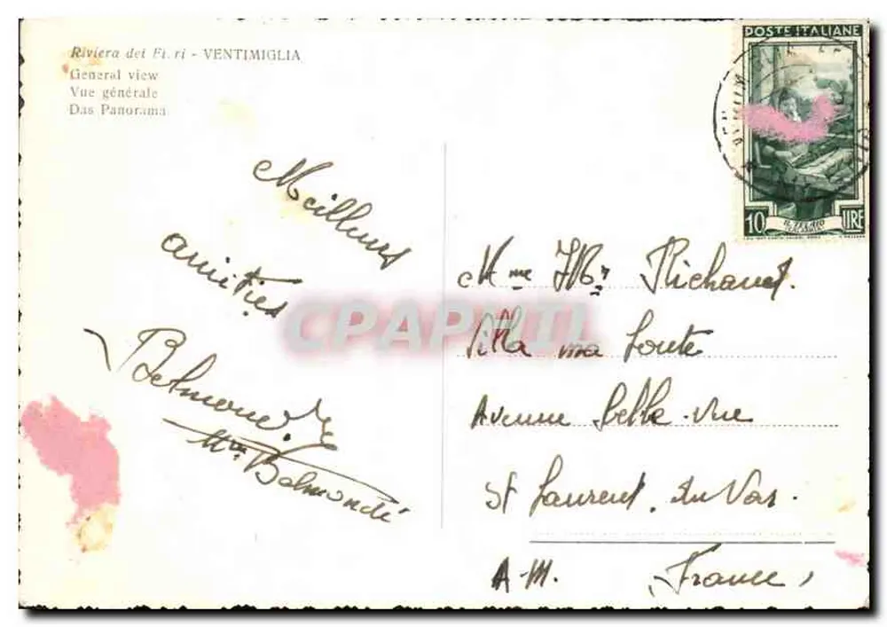 Ventimiglia — Allgemeiner Blick — Poste italiana - Rückseite