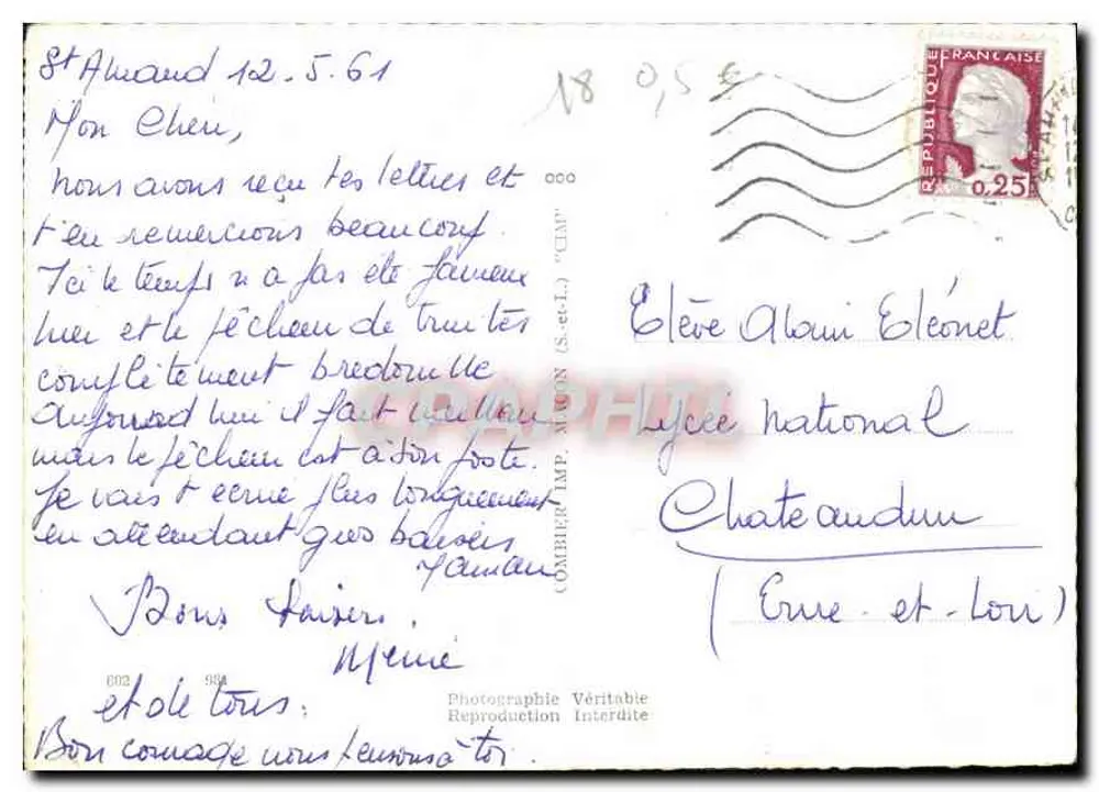 Le St-Amandois — Cher — editor OMBERT IMP. NÎMONT - Verso