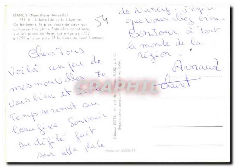 Nancy (Meurthe-et-Moselle) — Das beleuchtete Rathaus — ESTEL (L.A.G.) Verlag - Rückseite