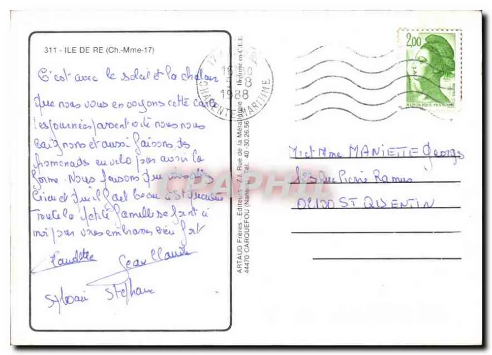 Ilha de Ré — Locais e atividades — Editor Artaud Frères - Verso