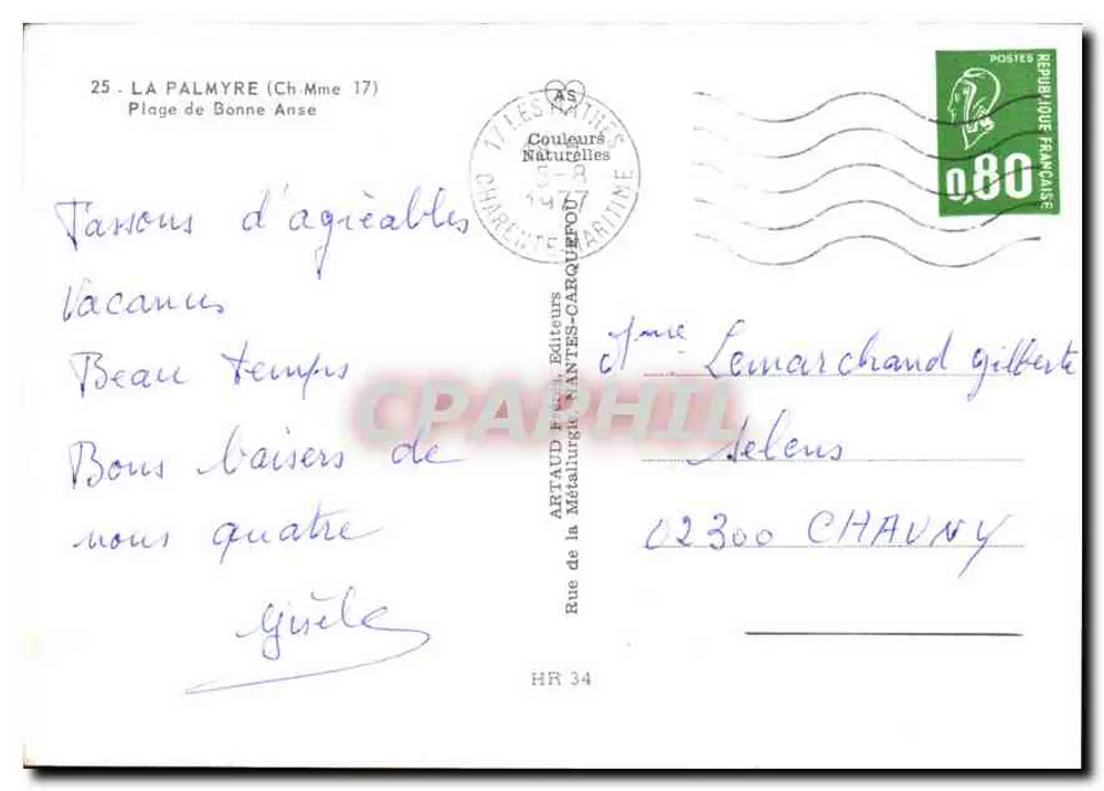 La Palmyre — Praia de Bonne-Anse — Artaud Éditions - Verso