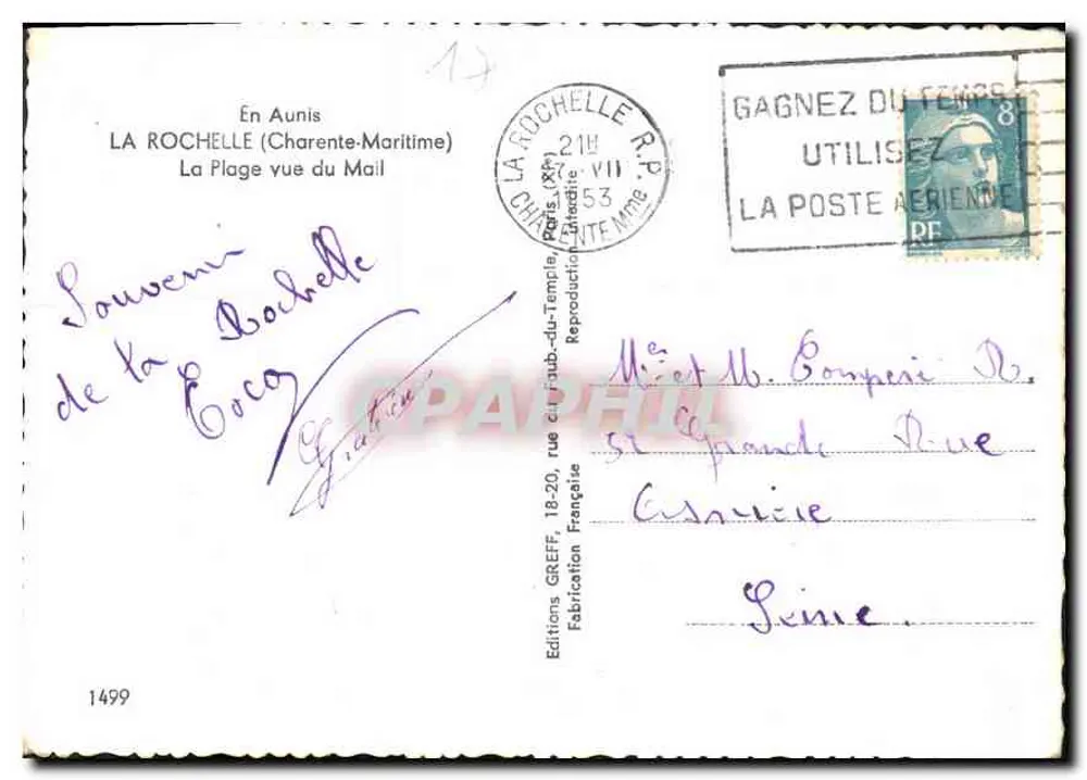Die Strandansicht vom Mail — La Rochelle (Charente-Maritime) — Éditions GREFF, Nr. 1499 - Rückseite