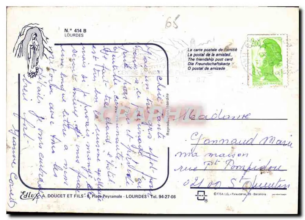 Uma flor de Lourdes — Editora A. Doucet e Filhos, N° 414 B - Verso