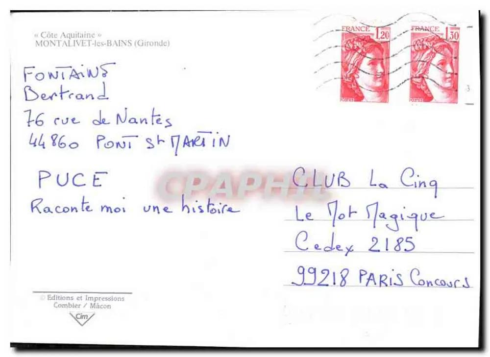 Montalivet — Luftbild, Strände, Segel, Denkmal — Éditions et Impressions Combier / Mâcon - Rückseite