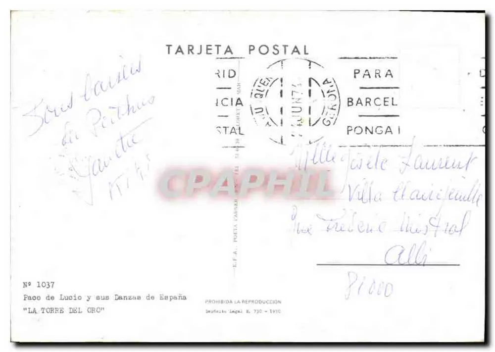 Faco de Lucio und seine spanischen Tänze — 'LA TORRE DEL ORO' — E.F.A. n° 1037 - Rückseite