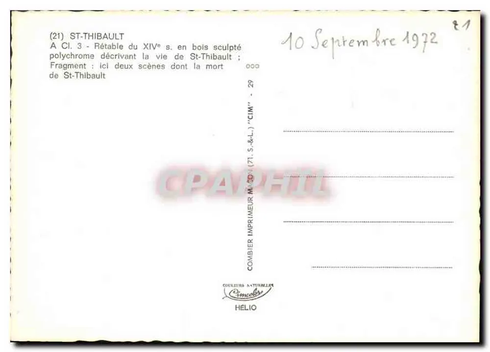 Saint-Thibault — Tod — Fragment einer Altarwand des 14. Jahrhunderts, Verlag Combière Imprimeur - Rückseite