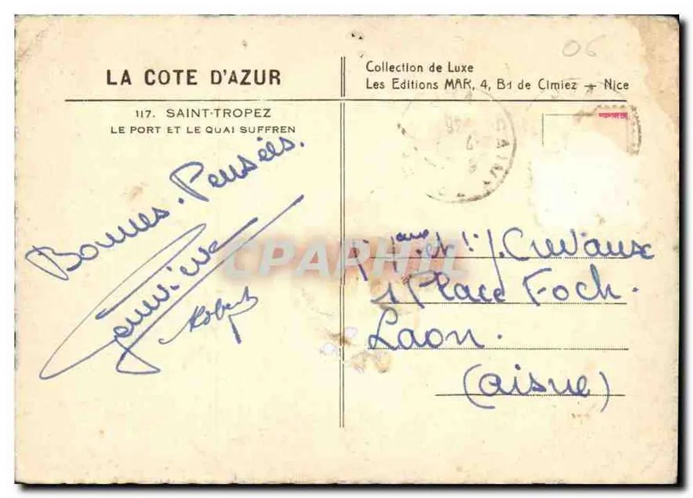 Saint-Tropez — Der Hafen und der Kai Suffren — Editions MAR, 4, B1 de Cimiez + Nice - Rückseite