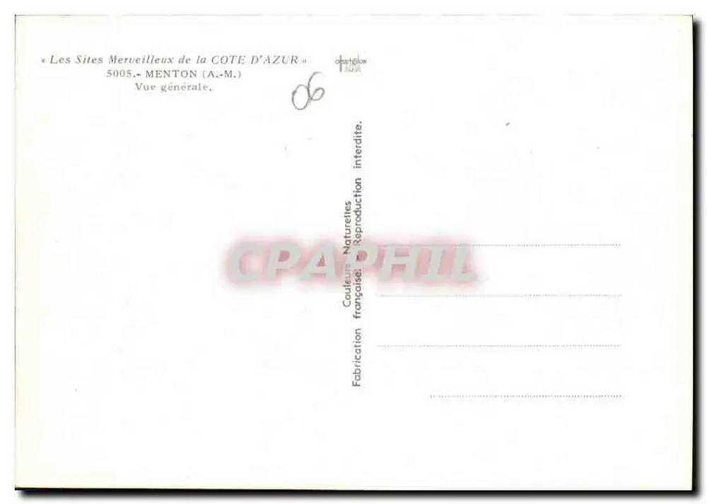 Menton — Allgemeine Ansicht — Les Sites Merveilleux de la Côte d'Azur, Nr. 5005 - Rückseite