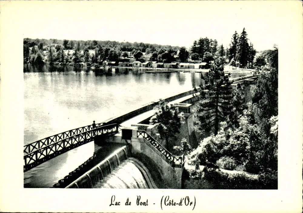 Lago de Pont - (Côte-d'Or) — vista do dique e do lago — editor CIM, série 2977 - Frente